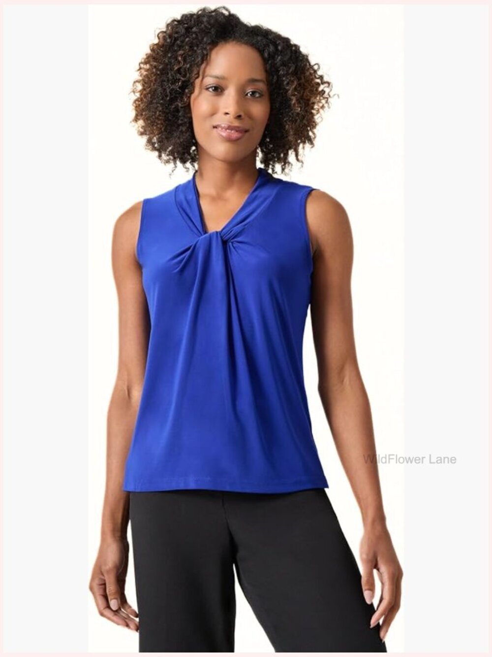 Sleeveless Knot-Front Jersey Top - Classic Fit V-Neck Tank